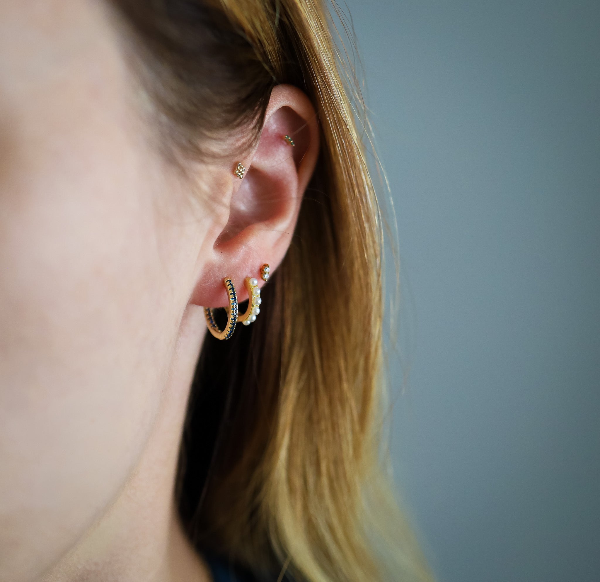 Navy Blue Diamond Lined Hoops