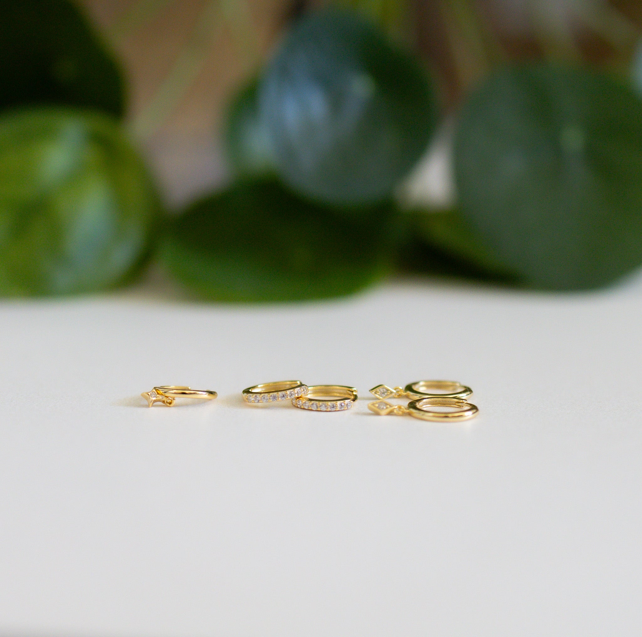 Set ~ Ana Huggies, Diamond Huggie Hoops, and Star Charm Ear Cuff