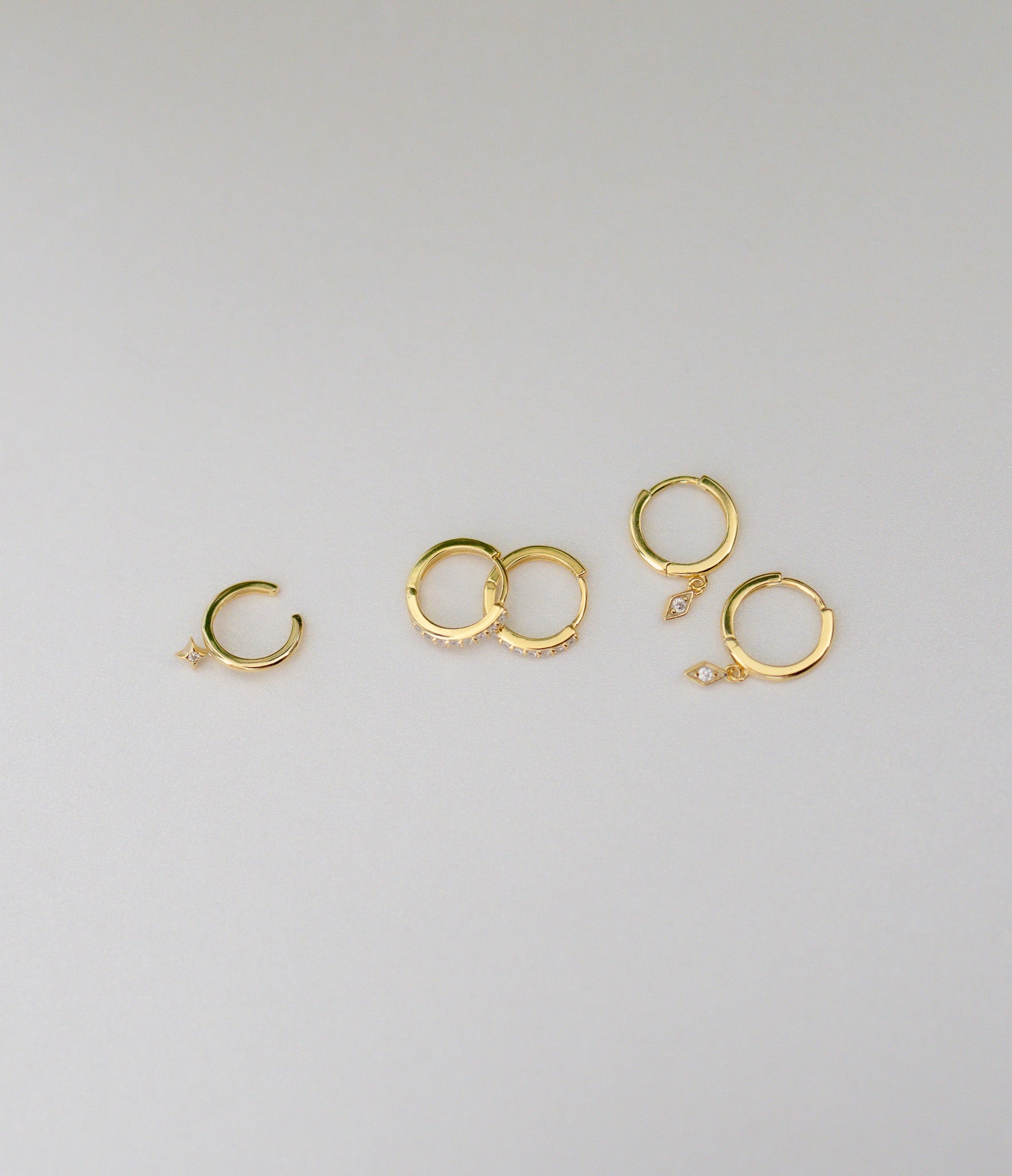 Set ~ Ana Huggies, Diamond Huggie Hoops, and Star Charm Ear Cuff