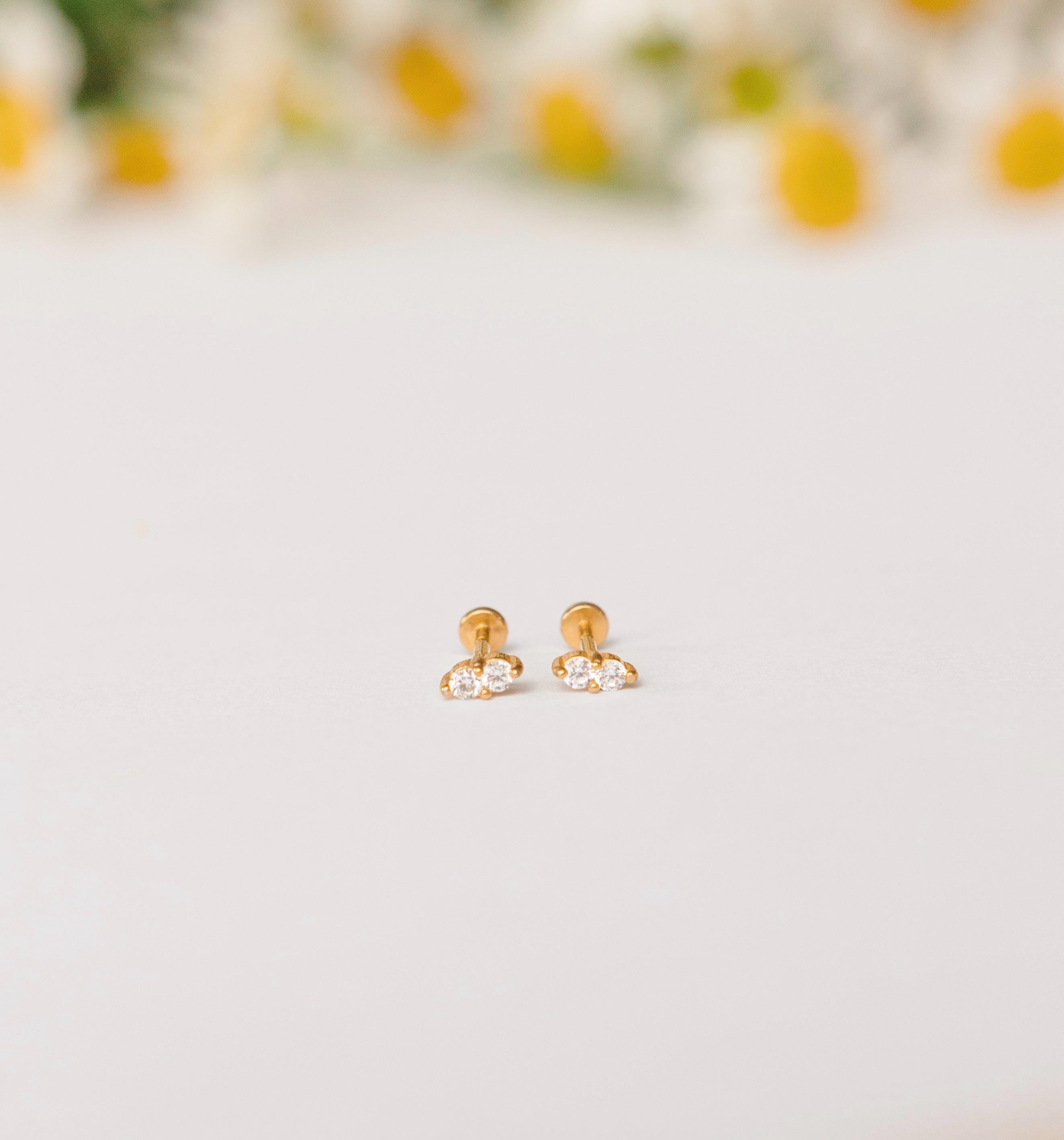 Double Tiny Diamond Flat Back Studs
