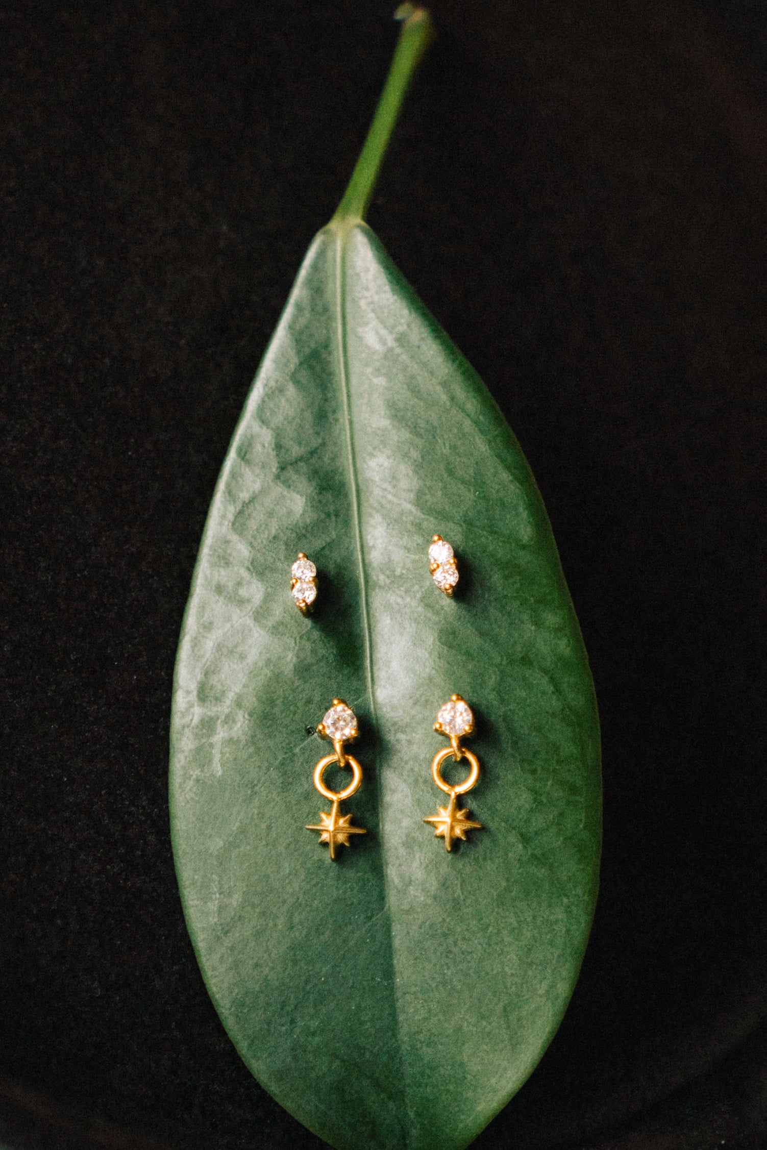 Set ~ Star Charm and Double Tiny Diamond Flat-Back Studs