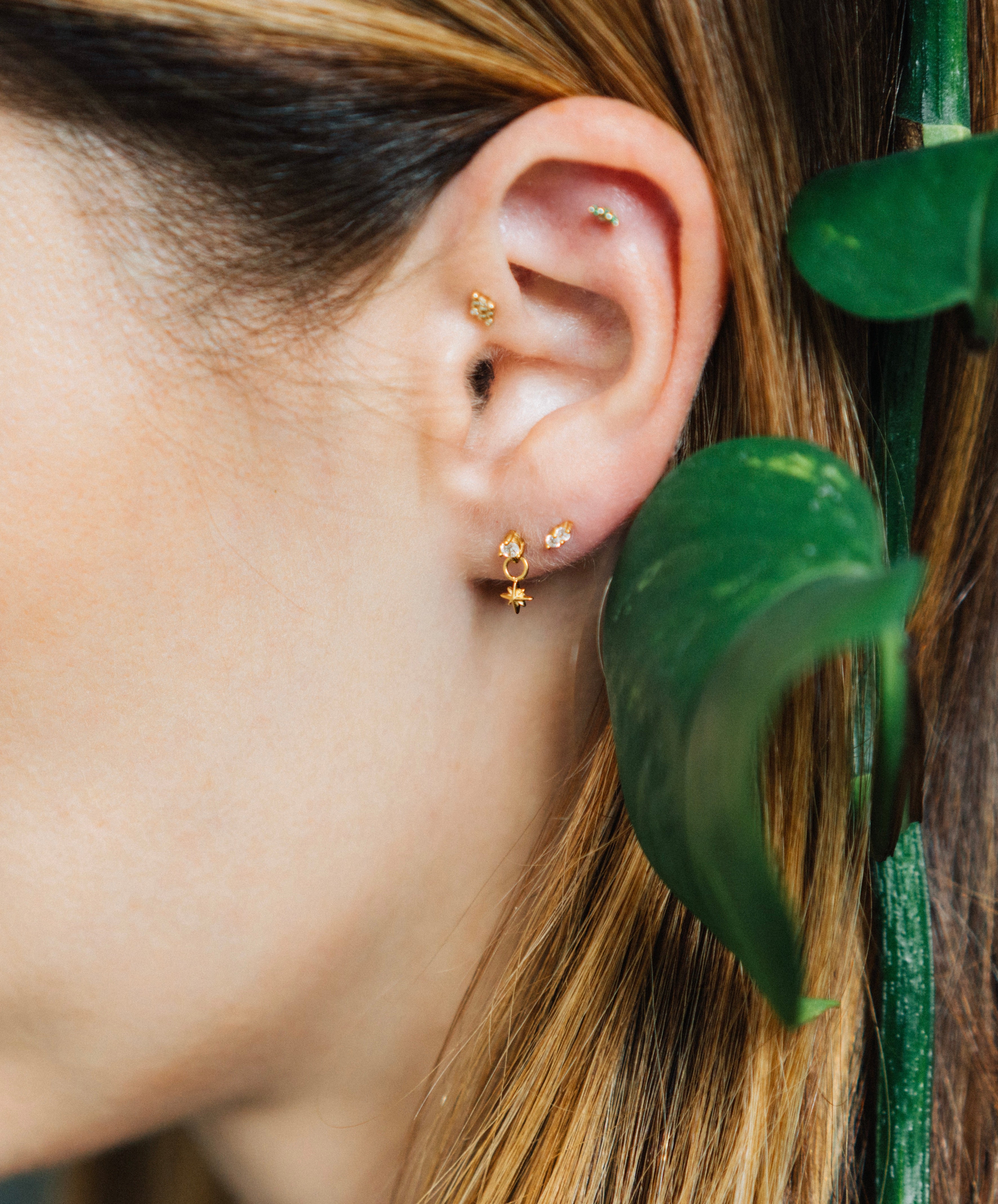 Set ~ Star Charm and Double Tiny Diamond Flat-Back Studs