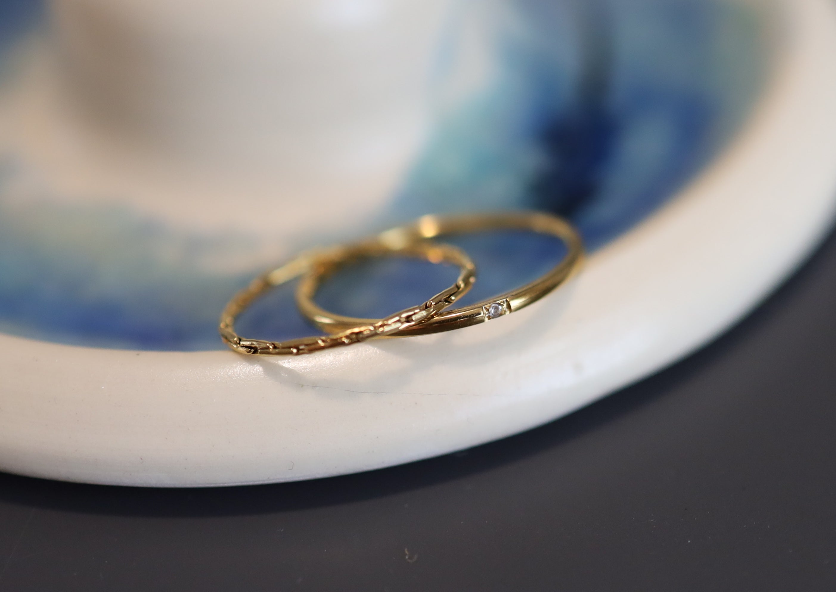 Set ~ Tiny Diamond and Textured Stacking Rings