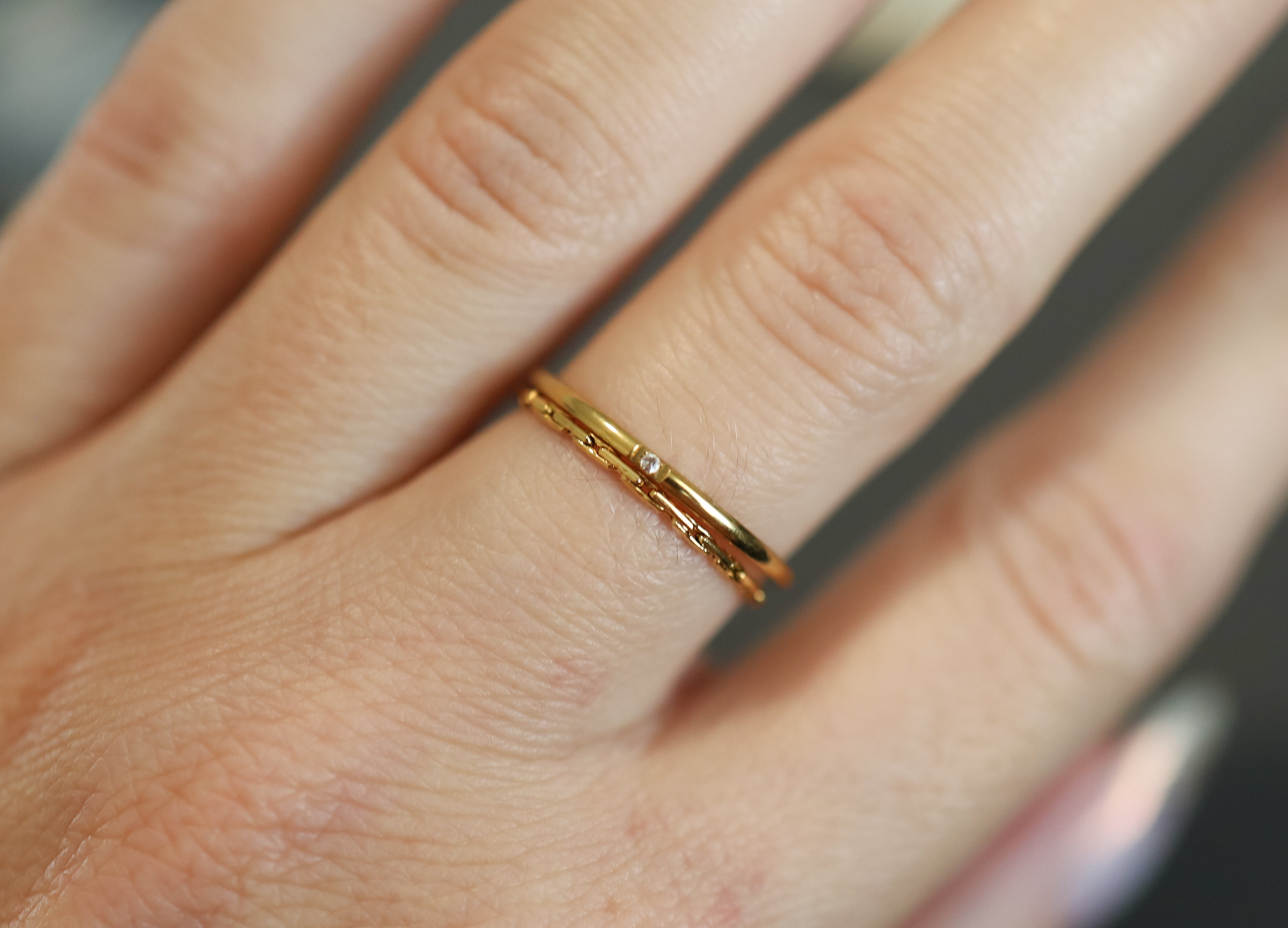 Set ~ Tiny Diamond and Textured Stacking Rings