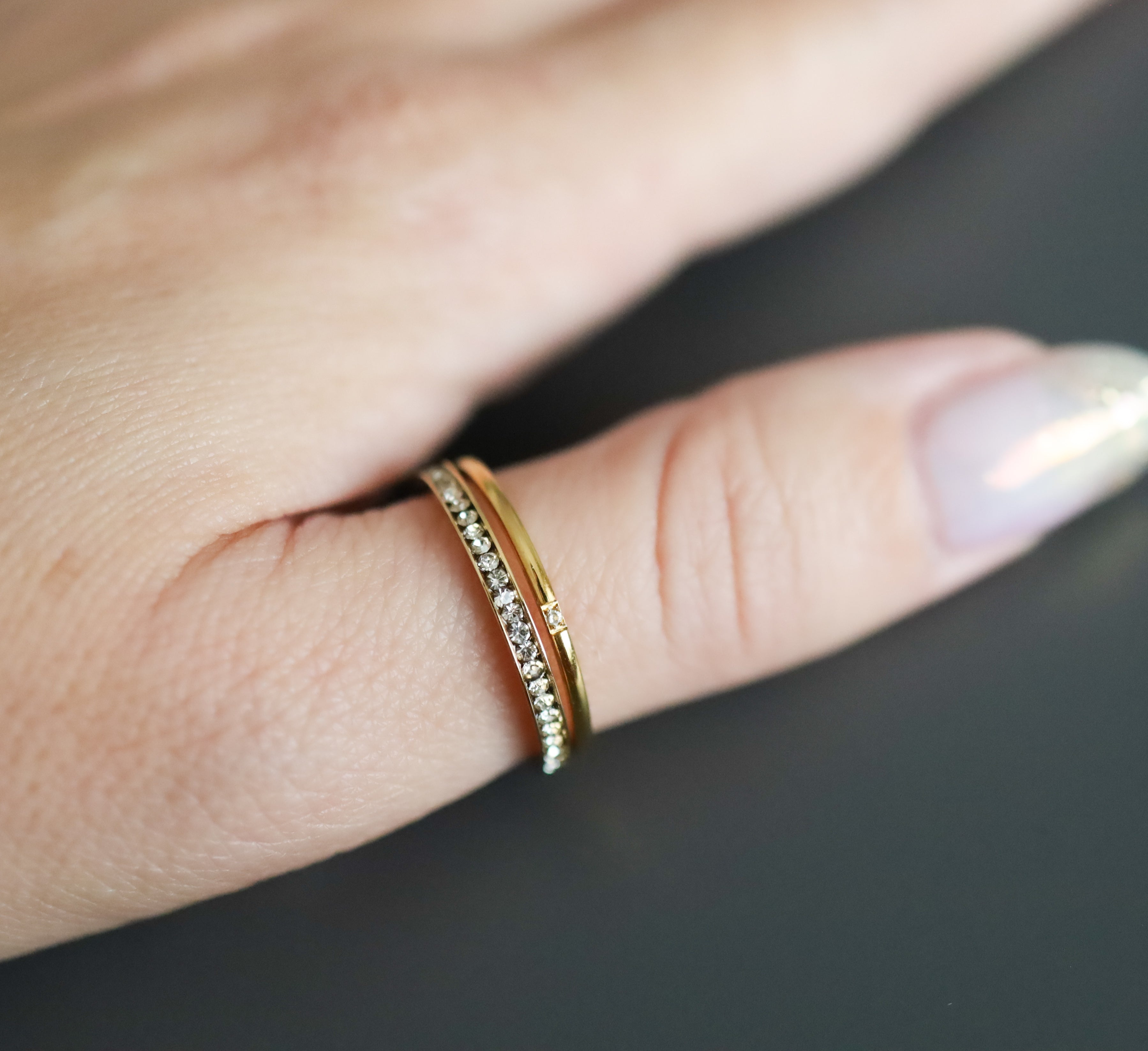 Set ~ Tiny Diamond and Diamond Lined Rings