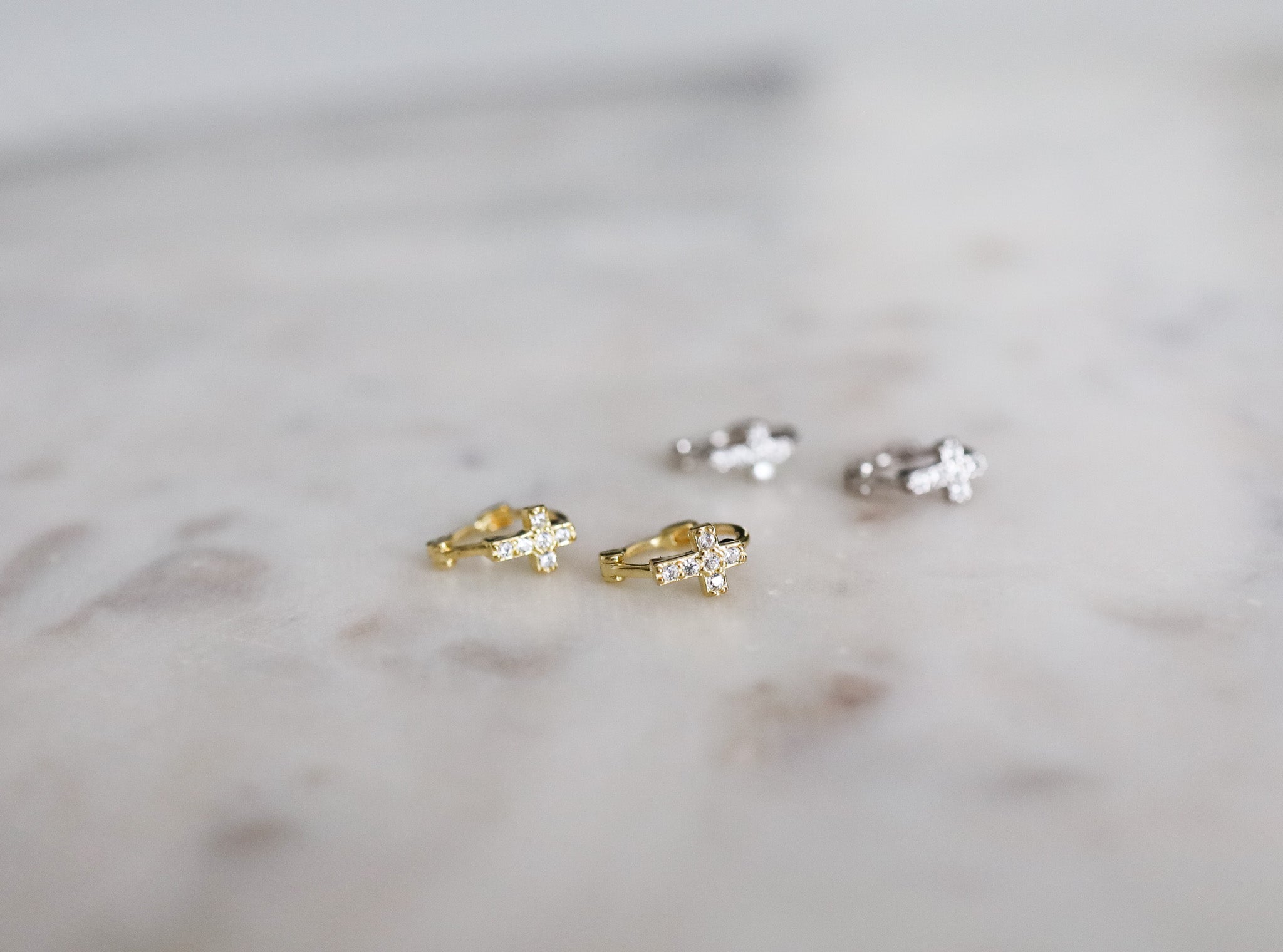 Tiny Cross Huggie Hoops