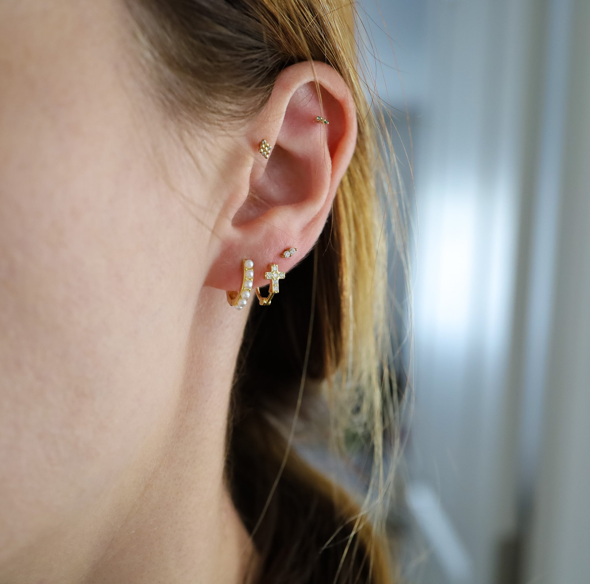 Tiny Cross Huggie Hoops