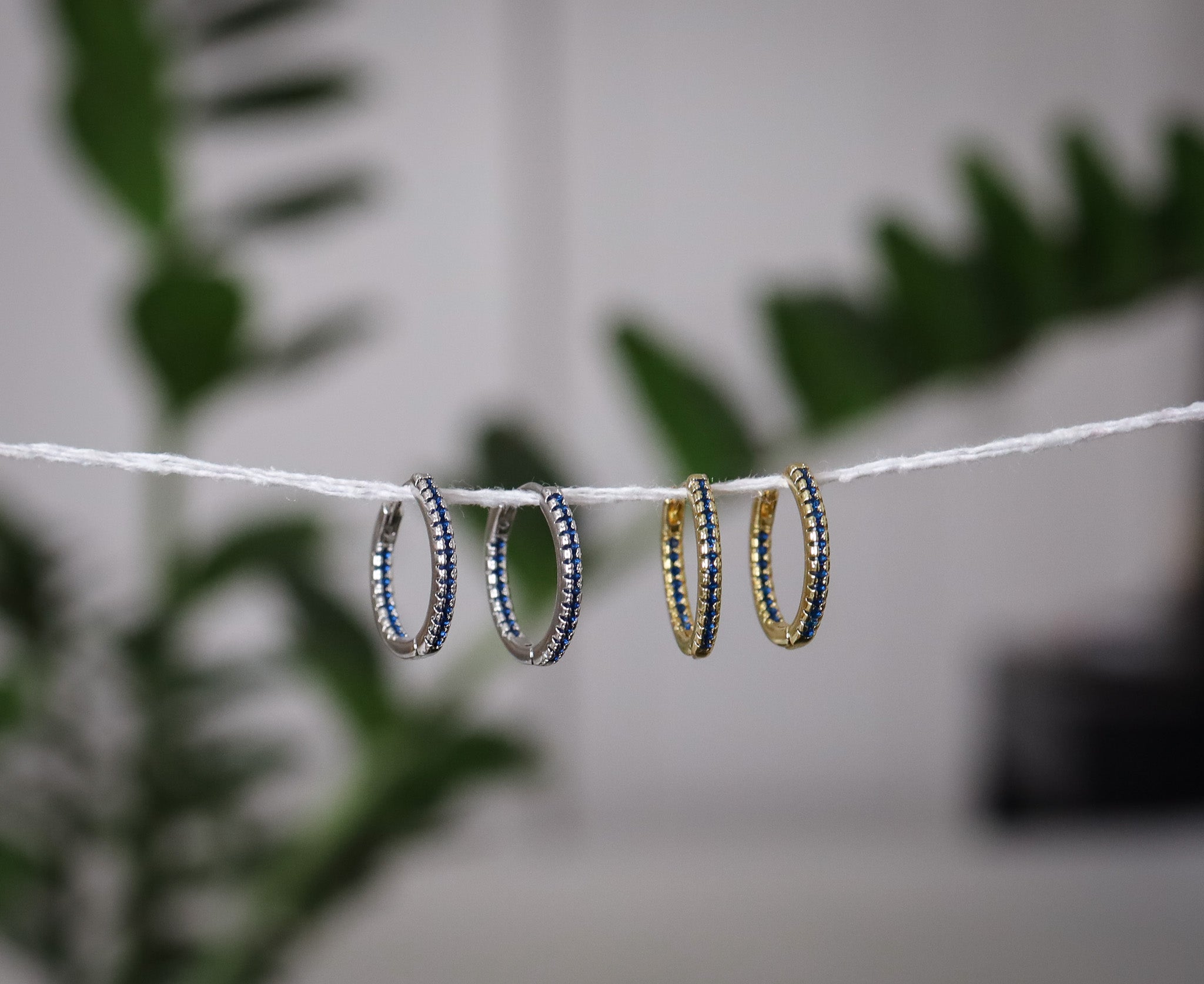 Navy Blue Diamond Lined Hoops