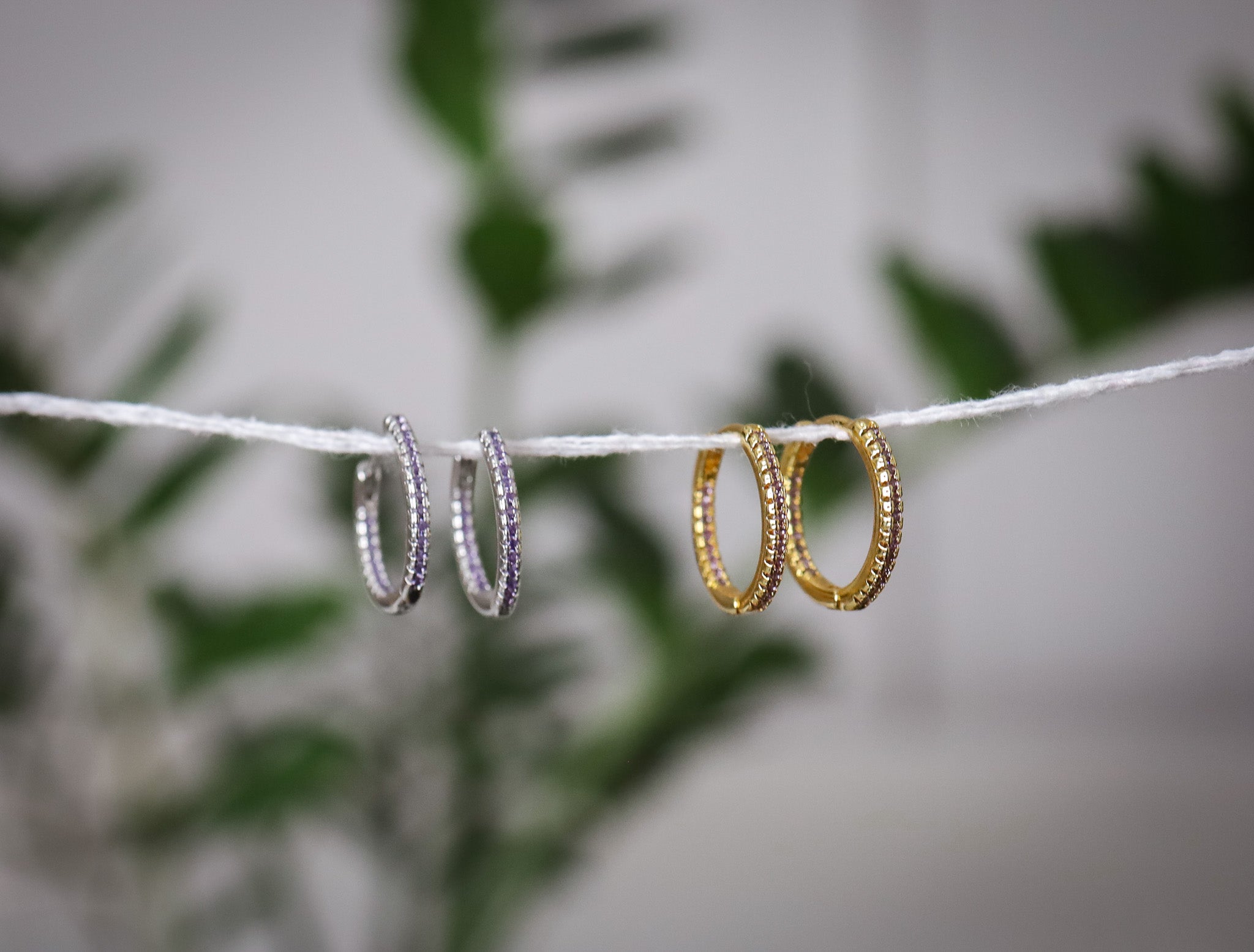 Lavender Diamond Lined Hoops