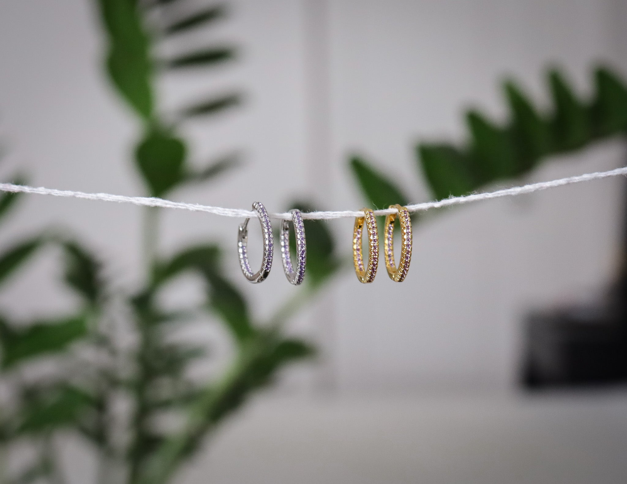 Lavender Diamond Lined Hoops