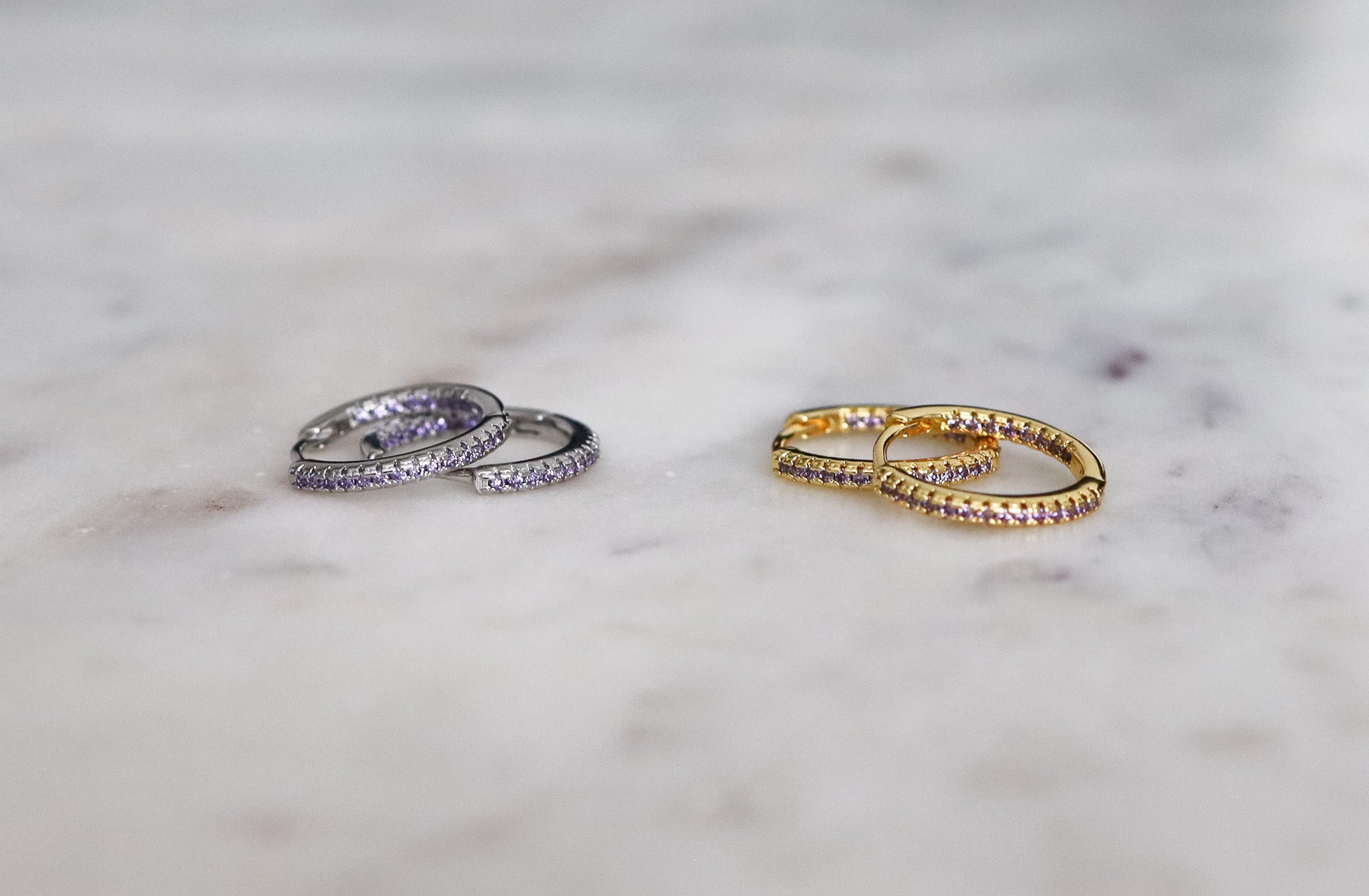 Lavender Diamond Lined Hoops