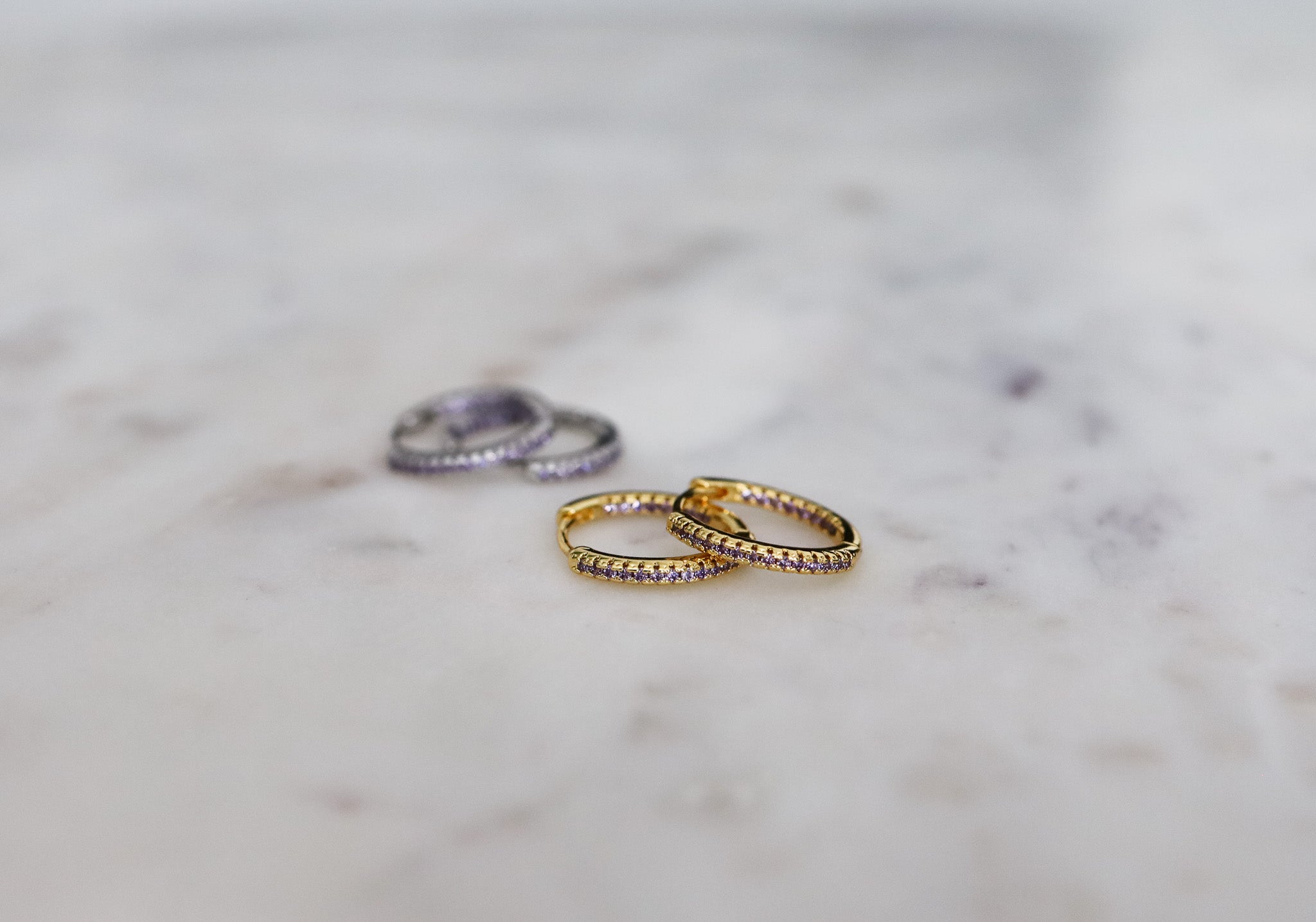 Lavender Diamond Lined Hoops
