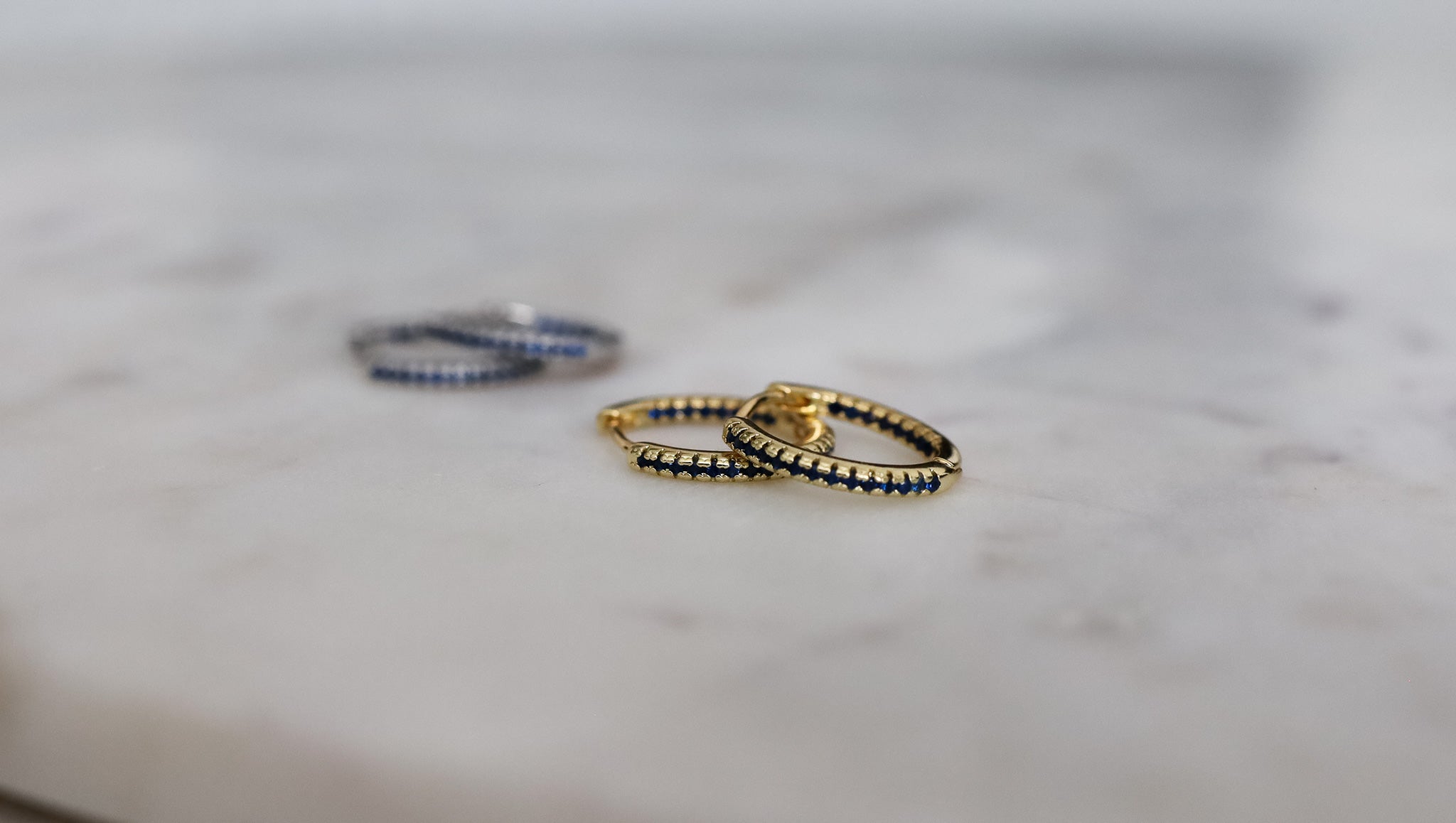 Navy Blue Diamond Lined Hoops