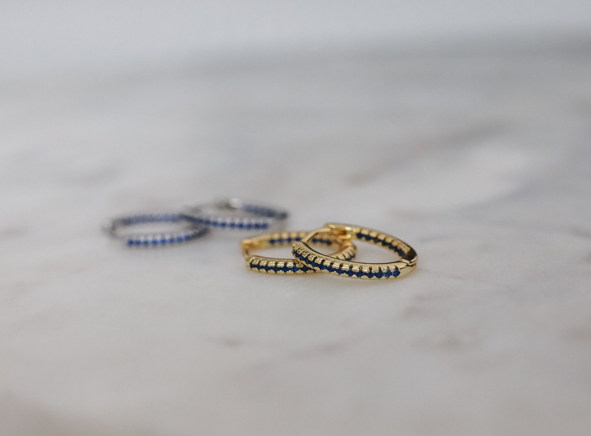 Navy Blue Diamond Lined Hoops