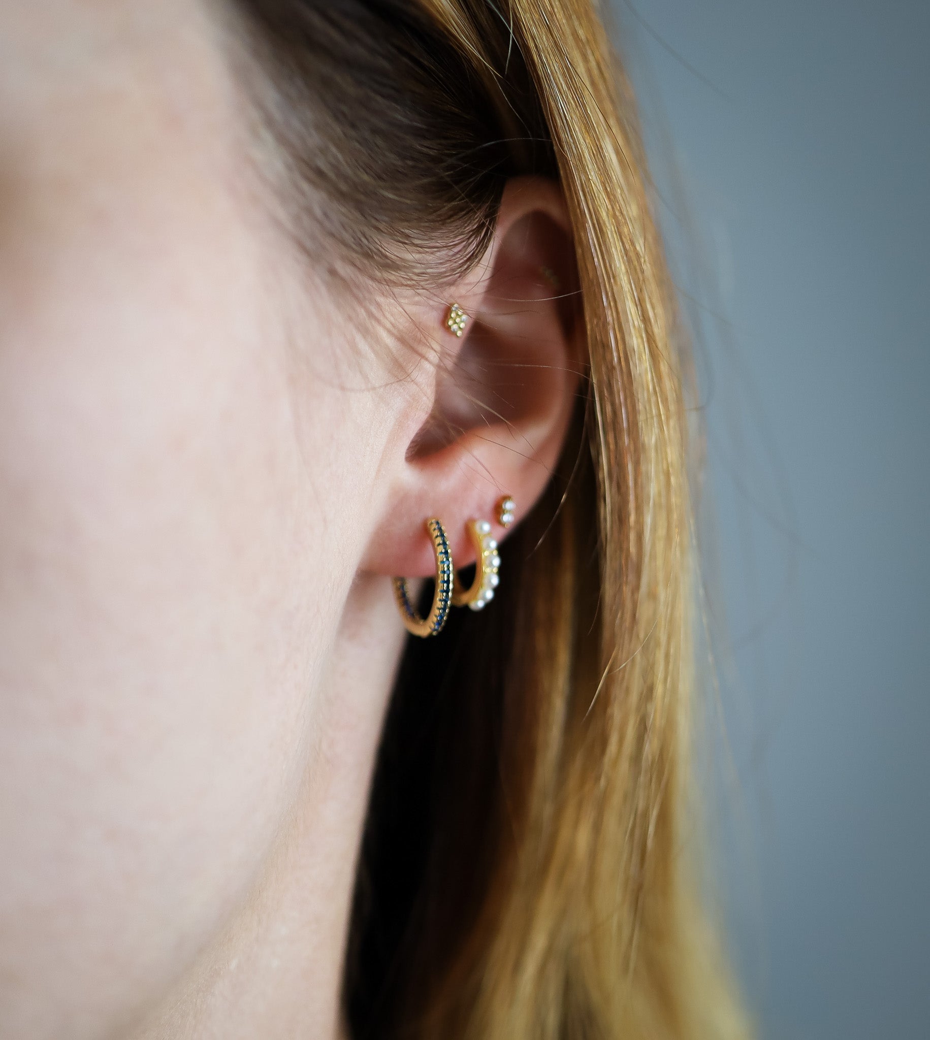Navy Blue Diamond Lined Hoops